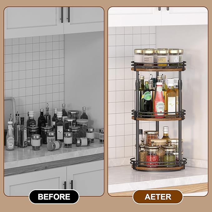 Lazy-Susan-Organizer-Spice-Rack, 3-Tier Rotating Spice Organizer For Kitchen-Cabinet-Countertop-Pantry, Turntable Seasoning Holder Storage Shelf With Adjustable Height
