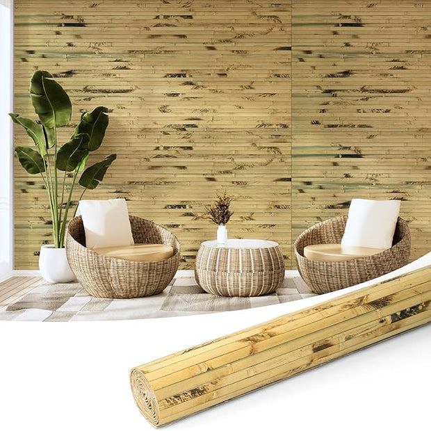 Art3d Natural Bamboo Wall Panel for Interior Wall Decor, Renewable Pole Wrap Wainscoting Paneling for Wall Ceiling Furniture Cabinet Office, 48 x 96 Inch - Light Burned