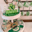 Happy St. Patrick's Day Wood Block Table Sign, Wooden Shamrock Table Top Decorations Tiered Trays Desk Shelf Irish Home Office Coffee Bar Decor 3 Pieces Green
