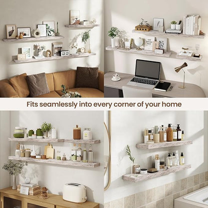36 Inch Floating Shelves for Wall 2 Pack, 36" Wall Shelves for Books, Storage, Decor, Wall Mounted Floating Shelf with Invisible Brackets for Kitchen, Living Room, Rustic
