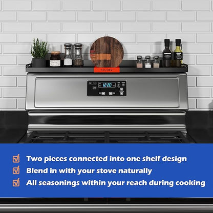30" Magnetic Stove Top Shelf – Black Spice Rack with Red Logo and Seasoning Organizer – Kitchen Shelf for Back of Stove – Over Stove Rack and Storage Organizer