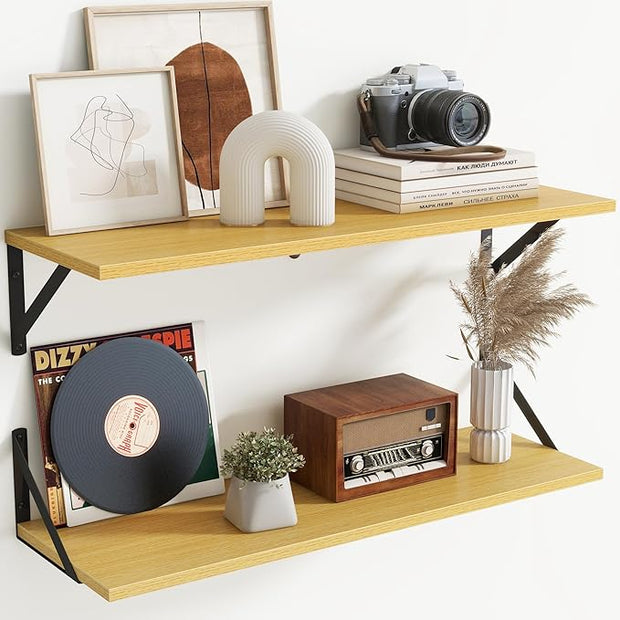 Floating Shelves with Black Metal Brackets Set of 2,30" Wx8 D Wall Mounted Shelves Floating Bookshelf,Hanging Storage Shelf for Living Room,Bedroom,Bathroom,Office,Oak