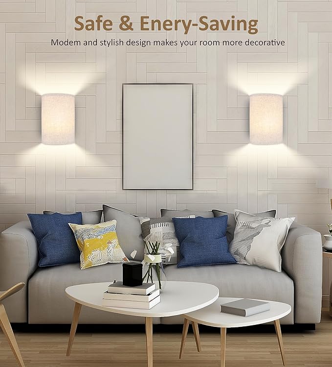 Battery Operated Wall Sconces Set of Two, 18 RGB Colors Stick on Wall Lights with Remote, Changeable Dimmable Height Fabric Battery Powered Wall Lights for Bedroom Living Room Hallway
