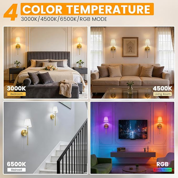 LUTEC Battery Operated Wall Sconce Set of 2,Rechargeable Wall Sconce, 12 Colors Wireless Wall Sconces with 5200mAh RGB Dimmable and Remote,Rechargeable Sconces Decor for Bedroom/Living Room/Hallway