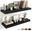Fun Memories Floating Shelves for Wall, 32 Inch Long Floating Shelves Set of 2, 32 x 10 Wooden Shelves for Wall, Large Storage Shelves, Hanging Shelves for Bathroom Kitchen Bedroom, Black