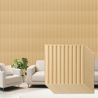 Qidejoy 33 Pcs 3D PVC Slat Wall Panels 12X12in Fluted Textured Paneling Modern Decorative Tiles Cuttable Paintable DIY Wall Art for Interior Decor, Bedroom, Farmhouse, Ceiling, TV Background (Oak)