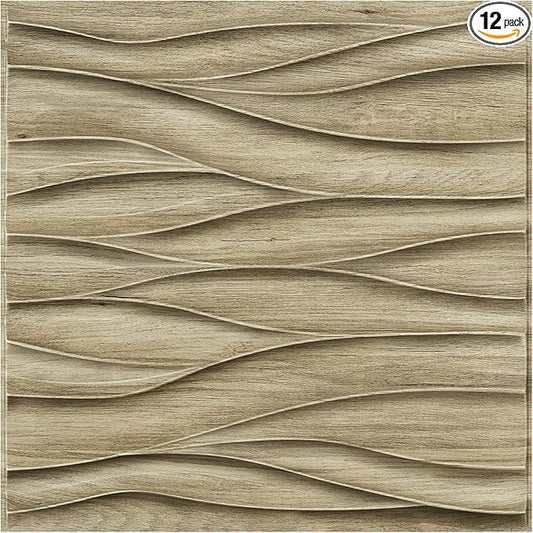 STICKGOO 3D Wall Panels for Interior Wall Decor, Wood 3D Textured Wall Decor Panels, Natural Oak Wave Design Accent Wall Panels for Living Room, Office