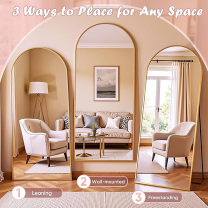 Full Length Mirror, 78" x 38" Arched Full Body Mirror Large Standing Floor Mirrors, Mirrors for Bedroom, Bathroom, Living Room Standing or Wall Leaning, Gold