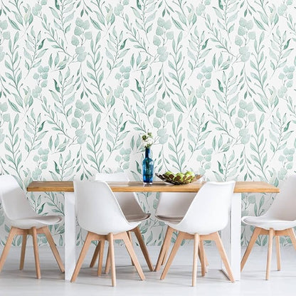 WENMER Green Leaf Wallpaper Floral Peel and Stick Wallpaper 17.7" x 197" Self Adhesive Watercolor Leaves Wall Paper Removable Floral Contact Paper for Cabinets Wall Decor