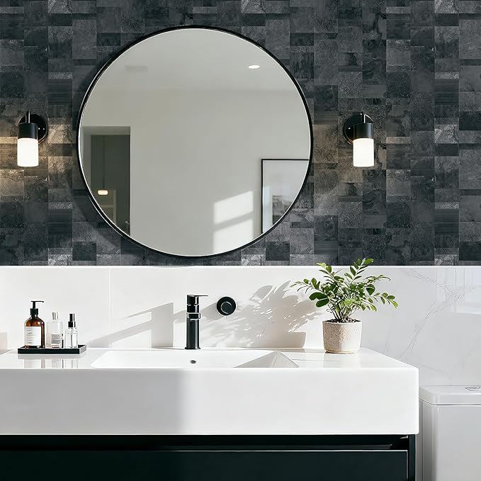 LACHEERY Dark Brick Peel and Stick Wallpaper Geometric Tiles 17.5