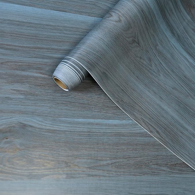 Peacock Blue Wallpaper Wood Grain Contact Paper for Cabinets Wood Look Wallpaper with Air Guide Slot Design 32x158 inch Peel and Stick Countertops Wood Vinyl Wrap Waterproof Countertop Contact Paper