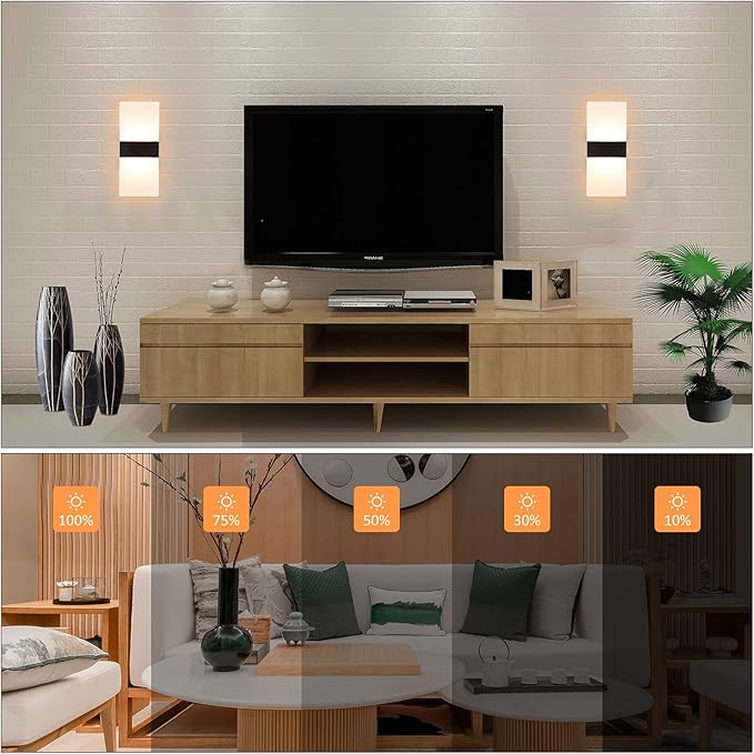 Lightess Modern Wall Sconce Dimmable Sconce Wall Lighting 12W Black Indoor Wall Lamp Acrylic Wall Mounted Lighting Fixture for Bedroom Living Room Hallway, Warm White