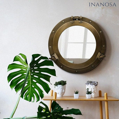 8 Inch Brass Porthole Mirror – Small Round Nautical Wall Mirror, Antique Brass Ship Porthole for Coastal & Vintage Decor