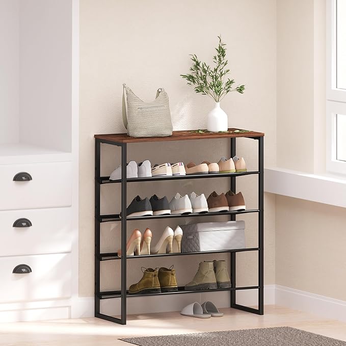 Shoe Rack - Sturdy Steel Shoe Organizer for Front Door Entrance Closet Entryway with Spacious Top - Industrial Style Strong Mesh Storage Shelves (5-Tier 11.8