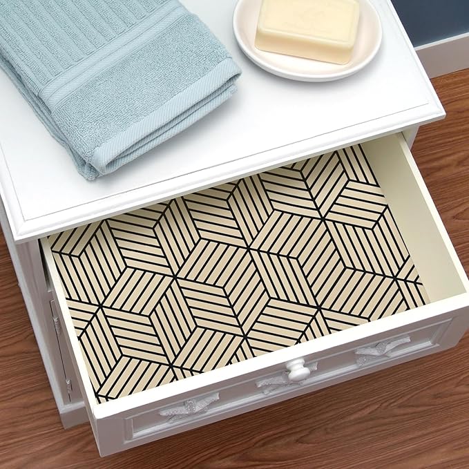 WENMER 17.71 Inchx 118 Inch Geometric Hexagon Wallpaper Contact Paper Peel and Stick Brown and Black Hexagon Removable Self Adhesive Wallpaper Vinyl Film Shelf Paper & Drawer Liner Roll for Home Use