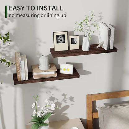 Marsmiles Wood Floating Shelves for Wall Set of 2, 24 Inch Wide Rustic Wooden Floating Shelves, Invisible Wall Mounted Display for Living Room Bedroom Kitchen Bathroom Office, Weathered