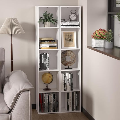 5 Cube Storage Organizer, 5 Tier Cube Low Bookcase Freestanding Storage Display Organizer, Five-Cubes Open Shelf Bookshelf for Home Office White, 5-Cube