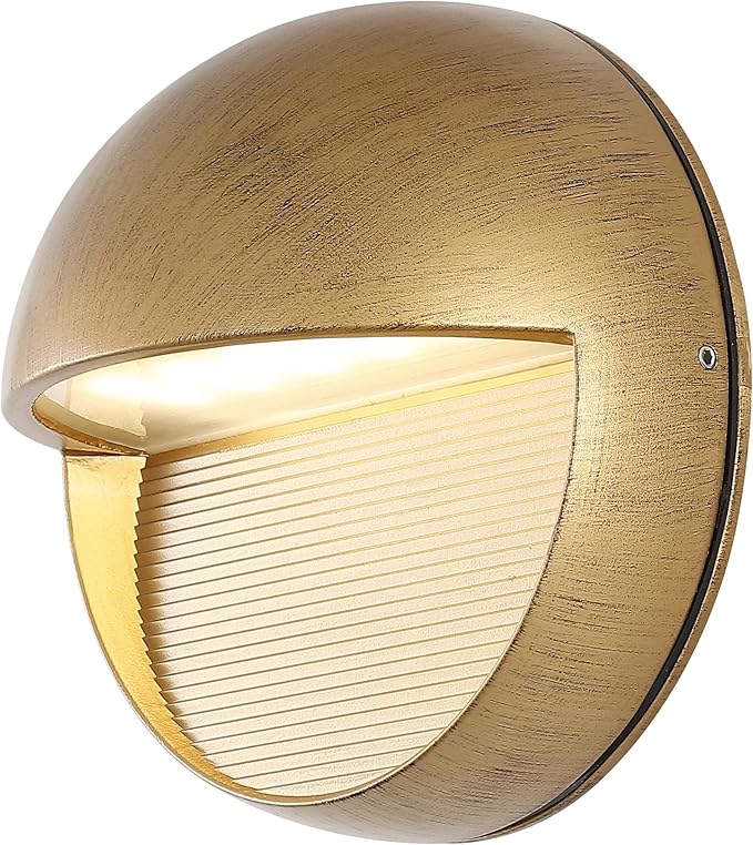 JONATHAN Y 6.25" Antique Gold Modern Round Outdoor Integrated LED Wall Sconce Light, Metal/Glass Waterproof Exterior Downlight for Porch, Patio, and Entryway, ETL Listed (JYL7441B)