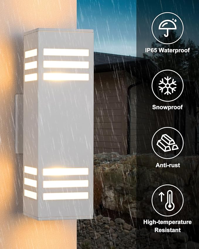 Housen Solutions Dusk to Dawn Outdoor Lighting, IP65 Waterproof Exterior Light Fixtures, 2 Pack Sensor Porch Light Outdoor Wall Sconce for House Garage, Matte White Aluminum