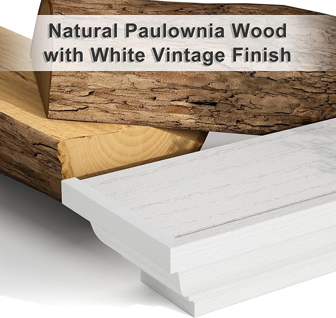 SRIWATANA White Floating Shelves, 24 Inch Solid Wood Storage Wall Shelves Set of 4 Display Ledge Shelves Decor for Bedroom, Living Room, Bathroom, Kitchen - White