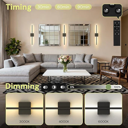 L LOHAS LED Battery Operated Wall Sconces Set of 2, Battery Wall Sconce 10000mAh, Black Rechargeable Sconces 3CCT, 28.1 Inch Wireless Wall Lights, Sconce Wall Decor for Bedroom, Living Room