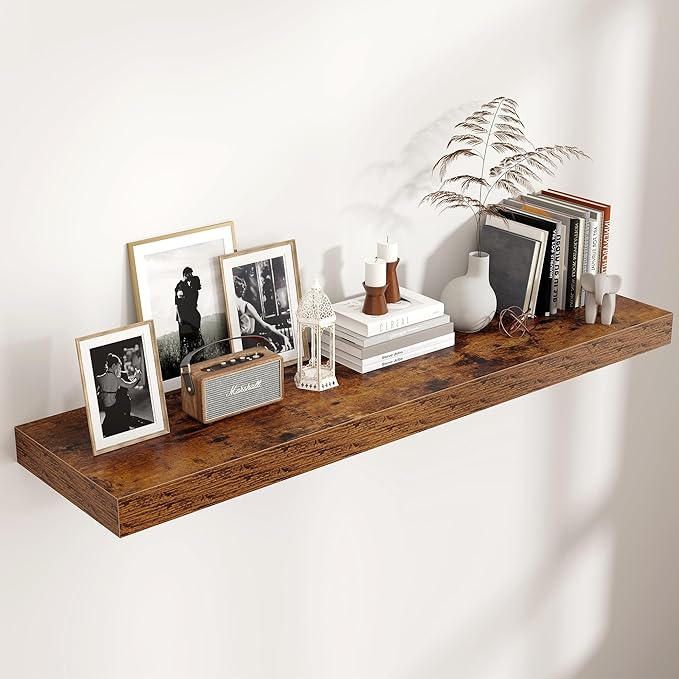 Floating Shelves for Wall, 48 Inch Wide x 12 Inch Deep Floating Shelves, Long Wood Floating Wall Shelf Shelves for Living Room Bathroom Bedroom Kitchen Home - (Brown, 48" W x 12" D x 2" H)