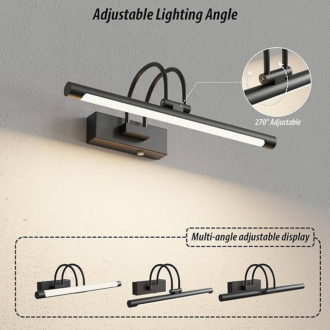 URSOLA 16” Picture Lights for Wall, 5200mAh Rechargeable Battery, Black Coldless Picture Light with Remote. 3CCT, Timer, Dimmer.