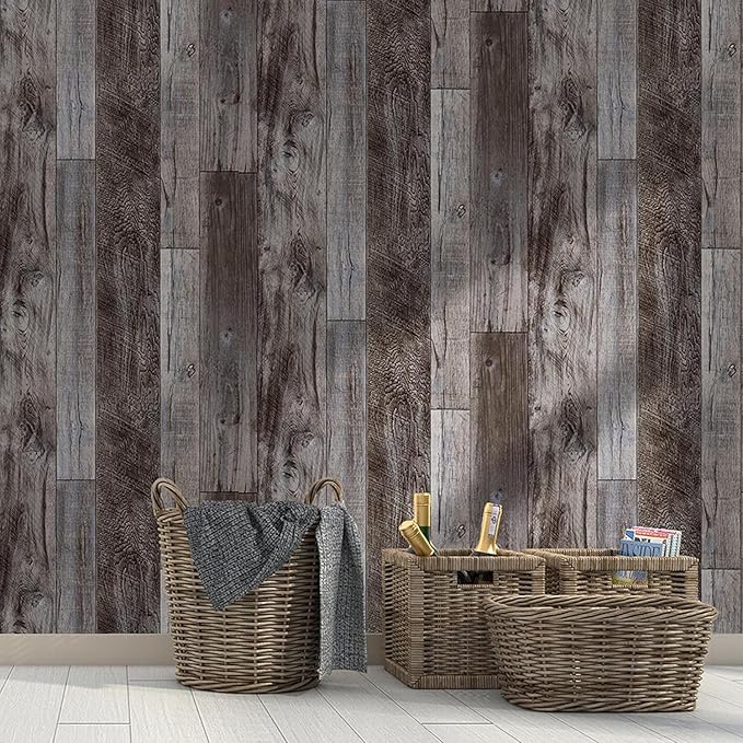 Yun-aeon Gray Wood Peel and Stick Wallpaper 17.3