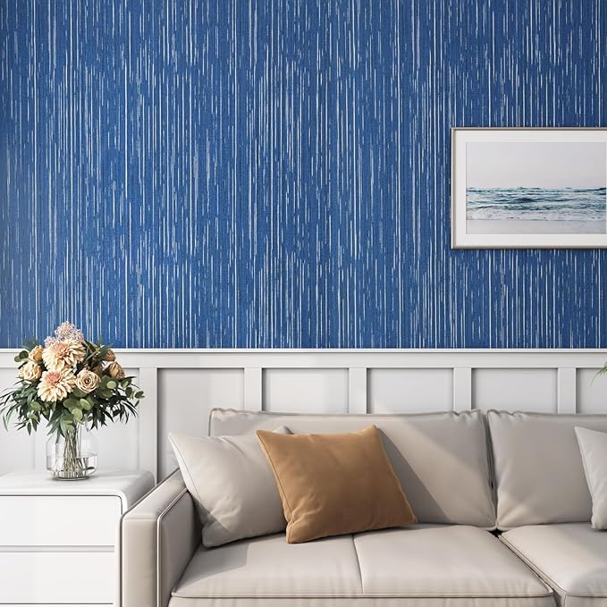 Livelynine 15.8x394 Navy Blue Peel and Stick Wallpaper Dark Indigo Textured Grasscloth Navy Wall Paper for Bathroom Bedroom Apartment Blue Contact Paper Waterproof Vinyl Wrap Renter Friendly Upgrades