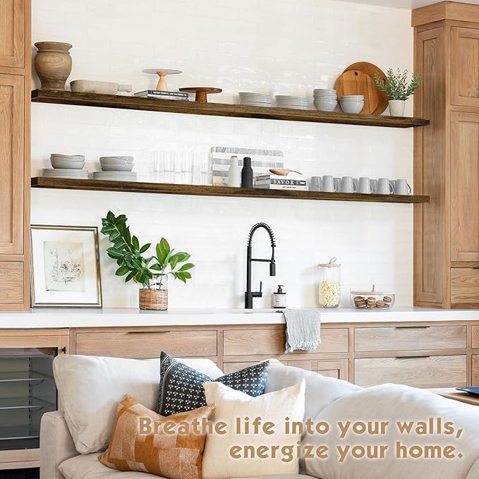 Forbena 36 Inch Floating Shelves for Wall Long Set of 3, Large Deep Wall Shelves for Bedroom Living Room Decor, Rustic Wood Floating Shelf for Kitchen Closet Office TV Plants Books (Dark Brown)