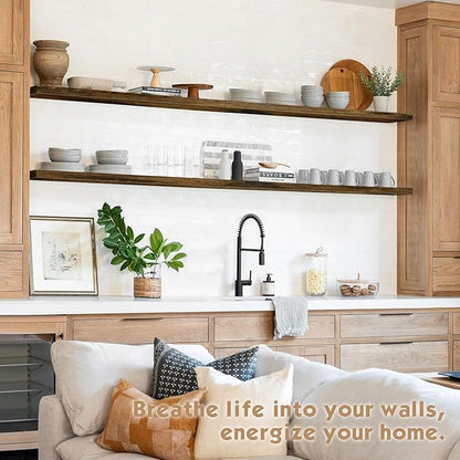 Forbena 36 Inch Floating Shelves for Wall Long Set of 3, Large Deep Wall Shelves for Bedroom Living Room Decor, Rustic Wood Floating Shelf for Kitchen Closet Office TV Plants Books (Dark Brown)