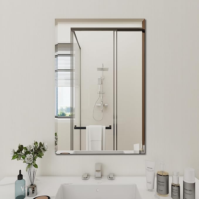 Rectangular Beveled Bathroom Mirrors, 18X26 inch Square Frameless Mirror, Rectangular Frameless Mirrors，Beveled Bathroom Mirror。