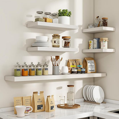24 Inch Floating Shelves, 24"x9.25"x1.5" Inch Deep Floating Shelves for Wall, Wooden Shelves for Bathroom, Bedroom, Living Room, Cream White Oak, 2 Pieces