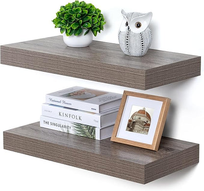 Deep Floating Shelves | 24 Inch Grey Floating Shelves Set of 2 | 12 Inch Deep Rustic Wood Shelves for Wall | 24" W x 12" D Grey Shelves for Living Room Bathroom Laundry Room Kitchen