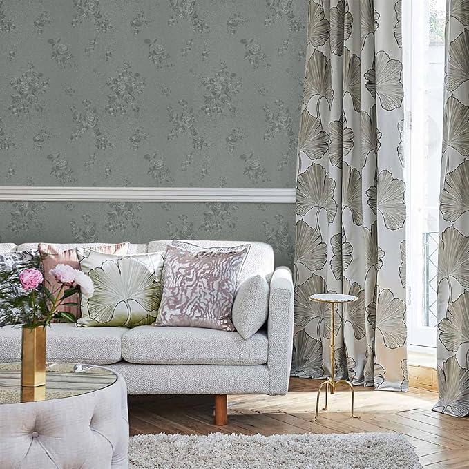 Grey Floral Peel and Stick Wallpaper Embossed Contact Paper 17.7 inch x 196.8inch Floral Contact Paper Pure Solid Grey Waterproof Gray Flower Wall Vinyl Self Adhesive Decorative Vinyl