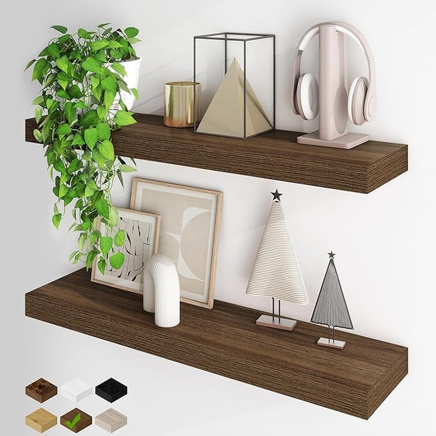 Fun Memories Floating Shelves for Wall, 32Inch Floating Shelves Set of 2, Hanging Shelf with Invisible Brackets, Wood Shelves for Living Room, Bedroom, Kitchen, Walnut