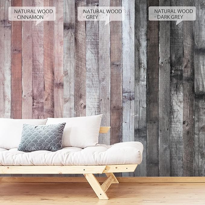 Yun-aeon Natural Wood-Dark Grey Wood Contact Paper Peel and Stick Wallpaper 17.3