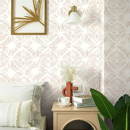 Geometric Peel and Stick Wallpaper Boho 393 "x17.3 White and Pink Wallpaper White Contact Paper Removable Wall Paper for Bedroom Waterproof Removable Shelf Liner Decal Vinyl Roll