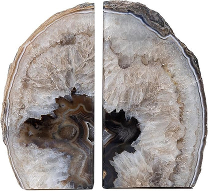 Nature's Decorations A Quality Black Agate Geode Bookends - Heavy Duty with Non-Skid Rubber Bumpers for Shelves, Office, Home Decor - Cool Crystal Stone (1 Pair 4-6 LB)