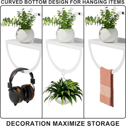Floating Wall Shelves Set of 2, 11.8 Inch Round Metal Shelves for Wall Decor, One-Tier Small Display Shelf for Bedroom, Living Room, Bathroom, Kitchen Storage & Decoration, White