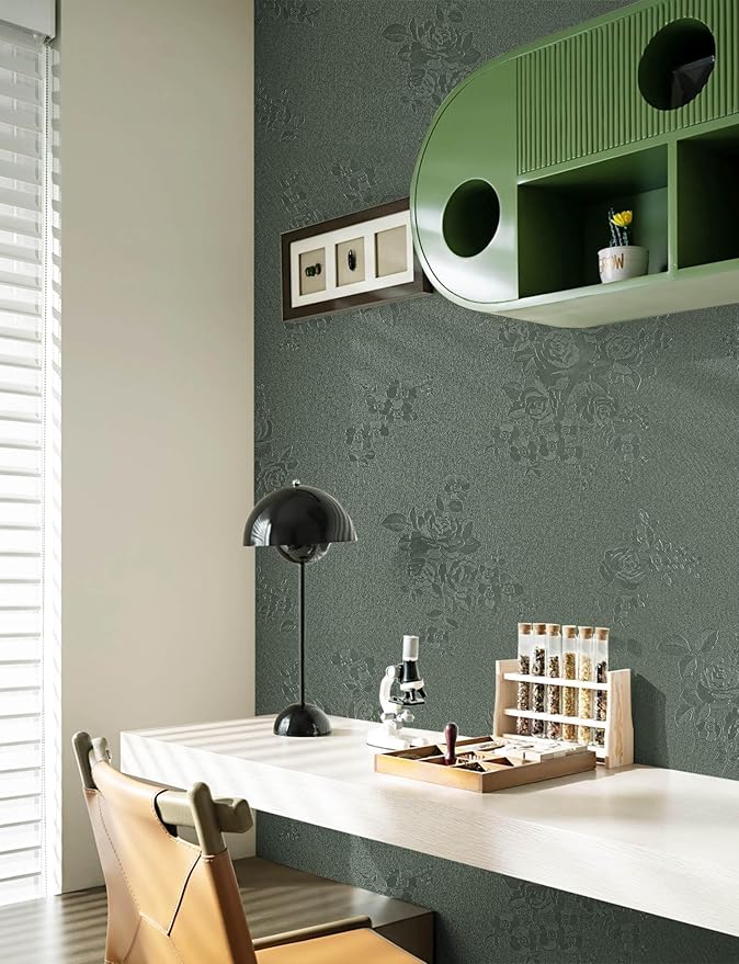 Dimoon 118"x17.7" Leaf Green Flower Thicken Advanced Texture Wallpaper Peel and Stick Green Leaf Floral Wallpaper Waterproof Contact Paper Grey Self Adhesive Wall Paper Removable Vinyl Roll