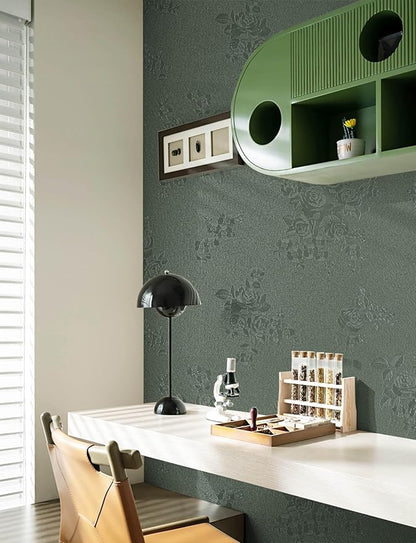 Dimoon 118"x17.7" Leaf Green Flower Thicken Advanced Texture Wallpaper Peel and Stick Green Leaf Floral Wallpaper Waterproof Contact Paper Grey Self Adhesive Wall Paper Removable Vinyl Roll