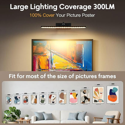Picture Light for Wall 5200mAh Rechargeable and Battery Operated 2in1,Painting Lights for Art Display Gallery,Rotatable Dimmable Timer/Lighting up Pictures Poster Frame Dartboard in Room Hallway
