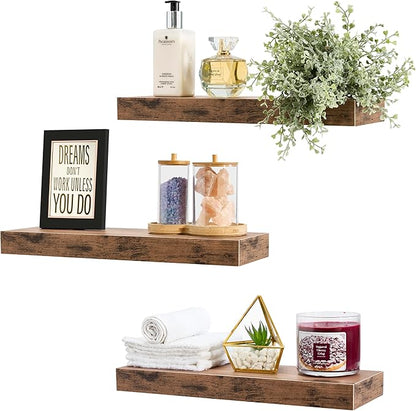 Sorbus Floating Shelves for Wall – 16 Inch Floating Shelf for Kitchen, Bedroom, Living Room, Bathroom, Home & Wall Decor - Mounted Bathroom Shelves with Invisible Brackets (Mahogany, 3 Pack)
