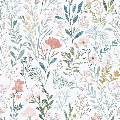 Floral Peel and Stick Wallpaper Boho Floral Contact Paper 16.9" x 118.1" Modern Wildflower Self Adhesive Wallpaper for Bathroom Flower Decorative Removable Wall Paper for Bedroom Cabinets