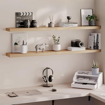 Ballucci Floating Shelves, 55" Wood Wall Shelf Set of 2, with Invisible Brackets for Bathroom, Living Room, Bedroom, Kitchen, Nursery, 6" Deep, Oak