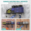 2 Pack Garage Wall Shelving, 46'' x 12.6'' Garage Shelf Wall Mounted, Heavy Duty Storage Shelves 360 LBS Capacity, Floating Storage Rack with 8 Hooks, Metal Shelf Organizer for Basement, Workshop