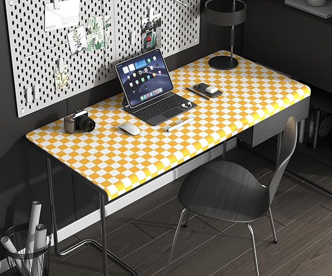Modern Peel and Stick Wallpaper Orange and White Mosaic Checkered Contact Paper 17.7