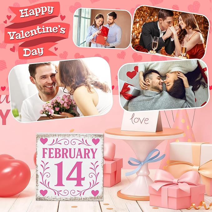 Valentines Desk Decor, Valentine's Day Home Office Table Sign for Wife Daughter from Dad Husband, Valentine Gifts Decorations for Porch Tiered Tray Shelf Party, 14 Feb