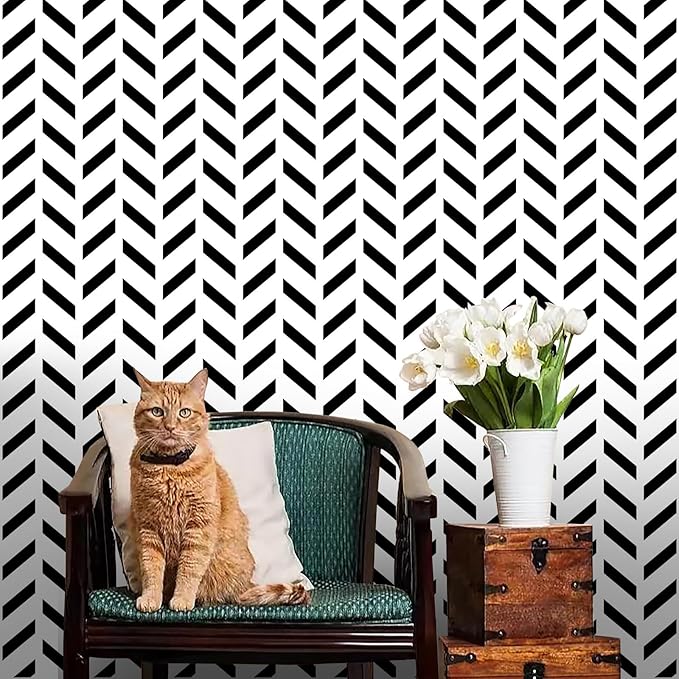 Black and White Peel and Stick Wallpaper Striped Wallpaper Herringbone Contact Paper 17.3